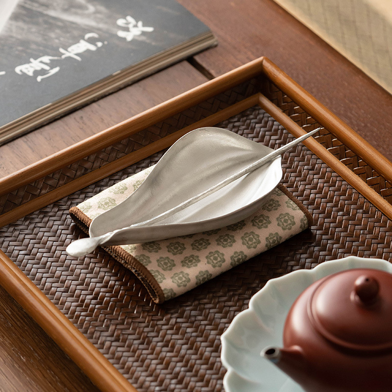 Set Zen chinezesc cu petale de lotus: linguriță de ceai și lingură pentru ceai – accesorii Gongfu lucrate manual