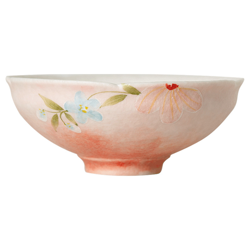 Ceașcă de ceai ceramică cu glazură albă minerală, model floral pictat manual, ceașcă conică pentru uz casnic.