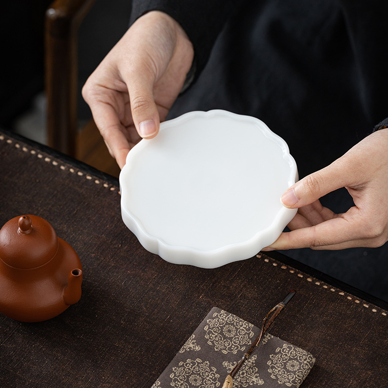 Guo Zhibao porțelan Ice Jade, suport pentru ceainic și tavă de ceai, porțelan alb – accesorii pentru setul de ceai