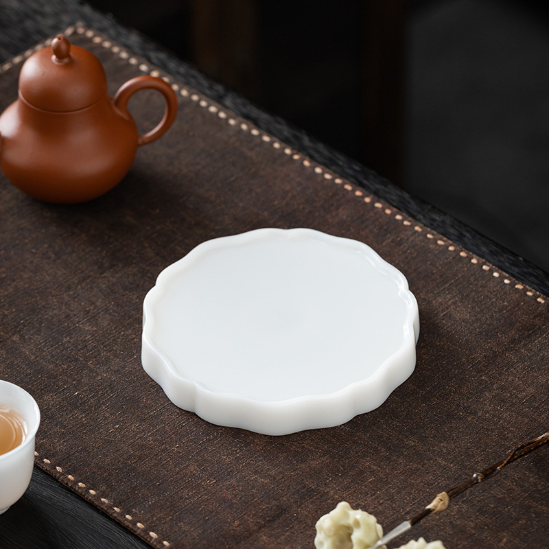 Guo Zhibao porțelan Ice Jade, suport pentru ceainic și tavă de ceai, porțelan alb – accesorii pentru setul de ceai