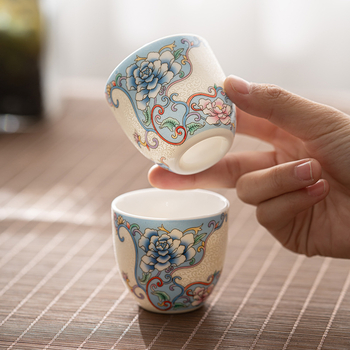 Cană de ceai Gongfu din porțelan, cu filigran argintiu și bujor – cană de ceai individuală, elegantă