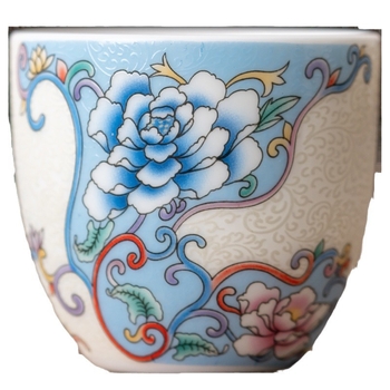 Cană de ceai Gongfu din porțelan, cu filigran argintiu și bujor – cană de ceai individuală, elegantă