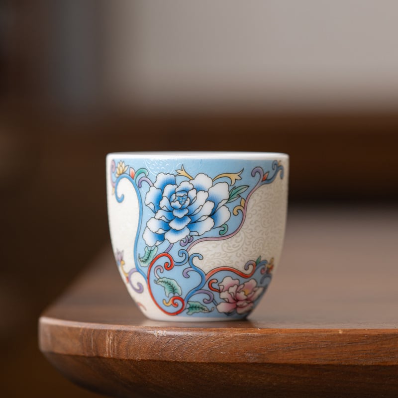 Cană de ceai Gongfu din porțelan, cu filigran argintiu și bujor – cană de ceai individuală, elegantă