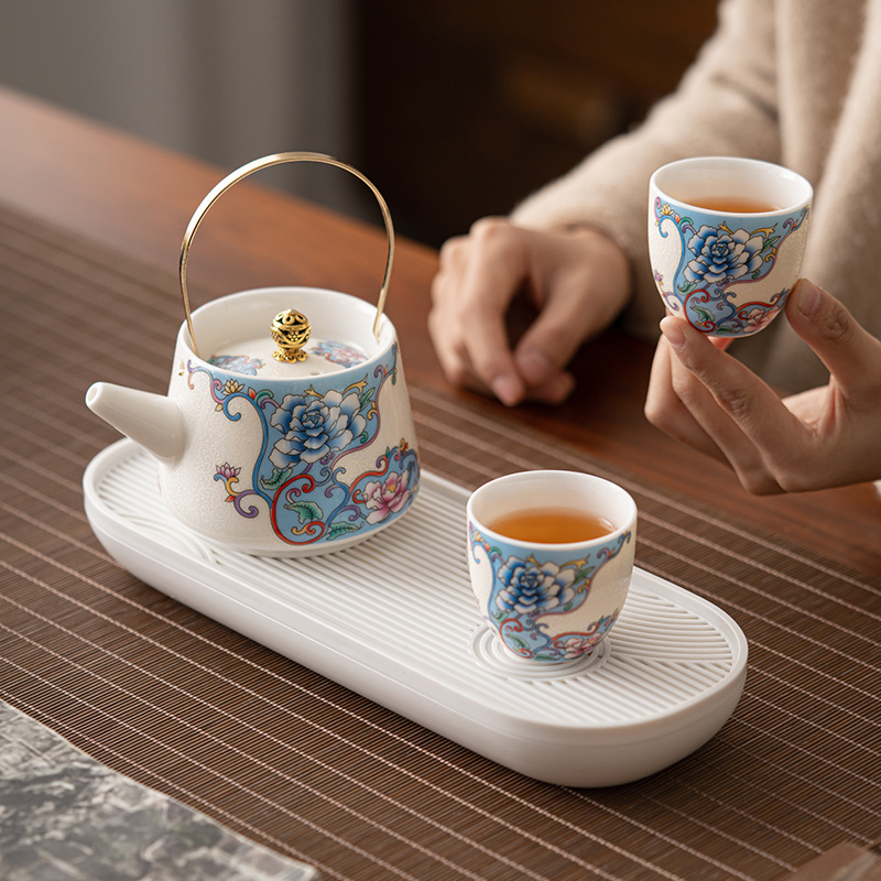 Cană de ceai Gongfu din porțelan, cu filigran argintiu și bujor – cană de ceai individuală, elegantă