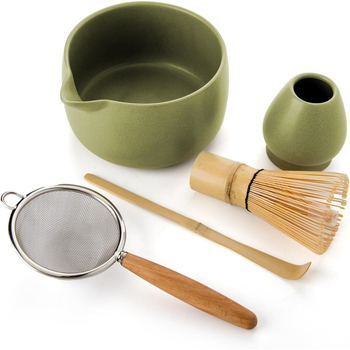 Suport ceramic pentru telul de matcha, verde mat, suport japonez pentru telul de ceai și accesorii pentru matcha inspirate din dinastia Song