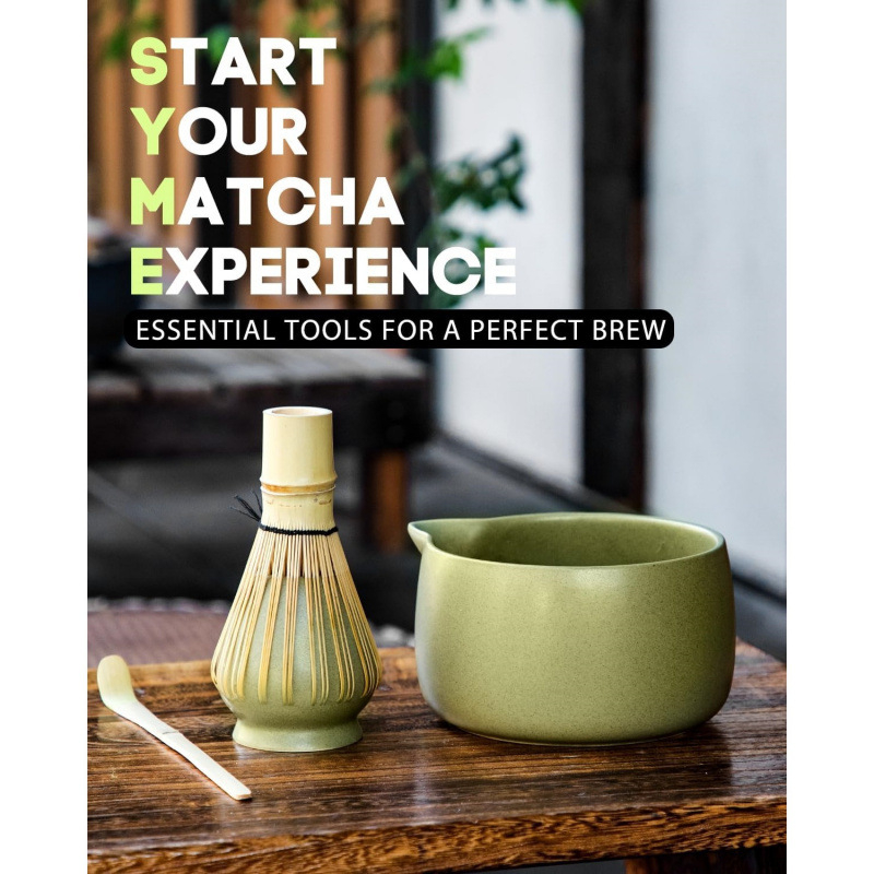 Suport ceramic pentru telul de matcha, verde mat, suport japonez pentru telul de ceai și accesorii pentru matcha inspirate din dinastia Song