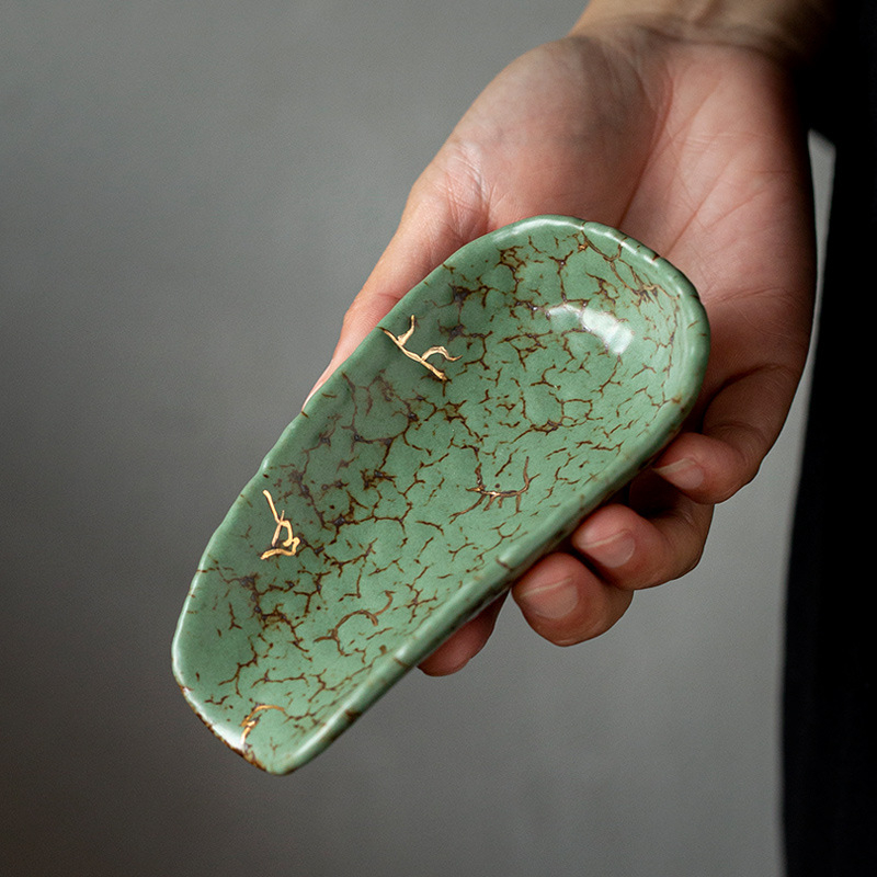 Lingură de ceai ceramică lucrată manual, cu motiv de lotus — accesorii pentru ceremonia ceai Liuzijun
