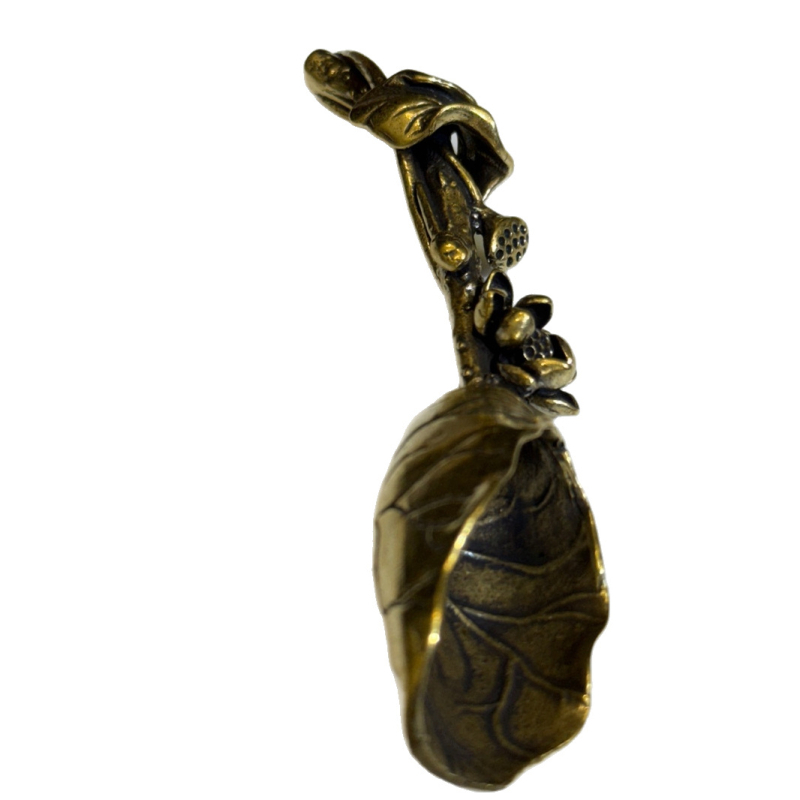 Lingură de ceai din alamă cu floare de lotus – ornament antic pentru ceremonia ceaiului, sculptură decorativă