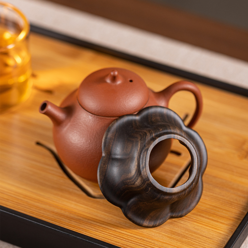 Infuzor de ceai în formă de petală, din lemn de ebony; ornament pentru ceainic din lut purpuriu; filtru pentru frunze de ceai; accesorii pentru ceremonia Kung Fu