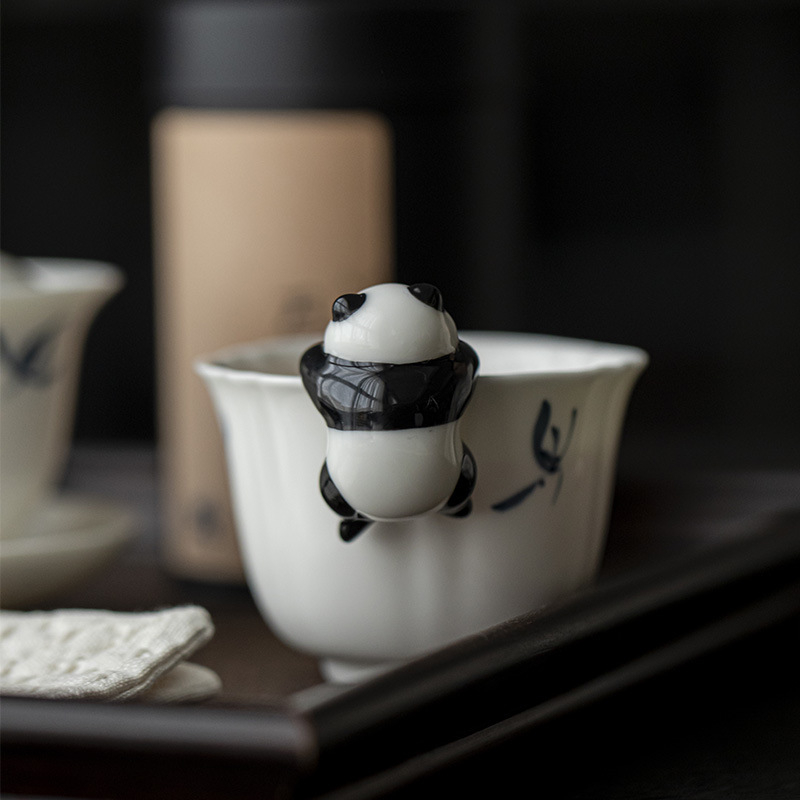 Moji Panda ceramic creativ cu capac – ornament suspendat pentru ceai de casă și accesorii pentru ceremonia ceaiului