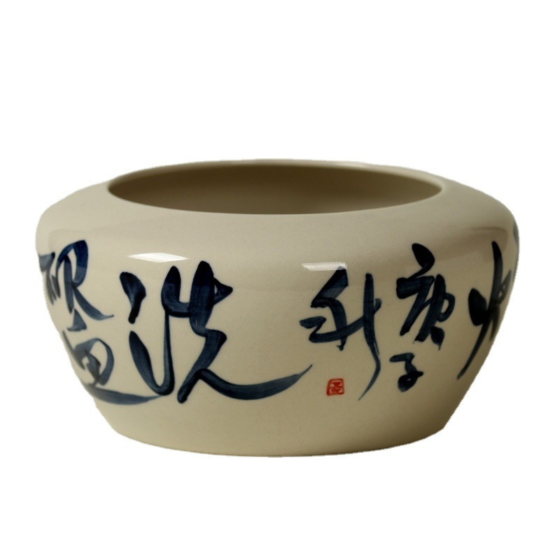 Vas mare de apă din ceramică, lut cu glazură din cenușă, pentru ceai Gongfu; include Jian Shui vas de ceai și spălător de pensule