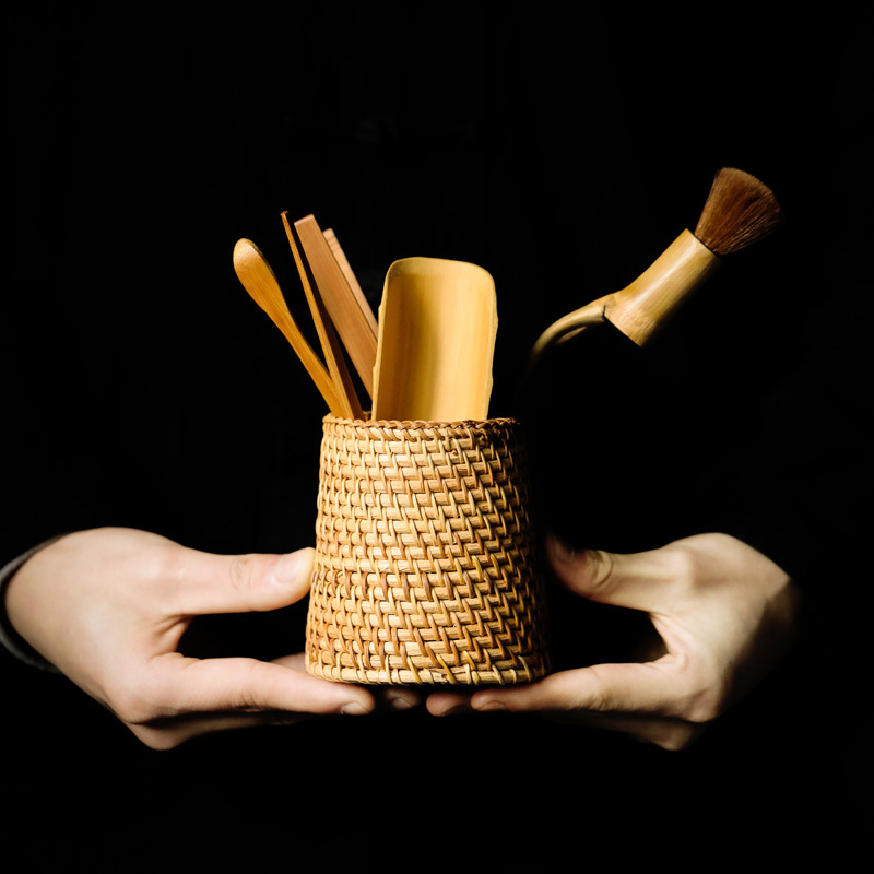 Set de ceremonie a ceaiului Six Gentlemen – accesorii din bambus și rattan, unelte Kung Fu pentru ceai: ac de ceai, linguriță, clips pentru ceai, suport pentru ceainic
