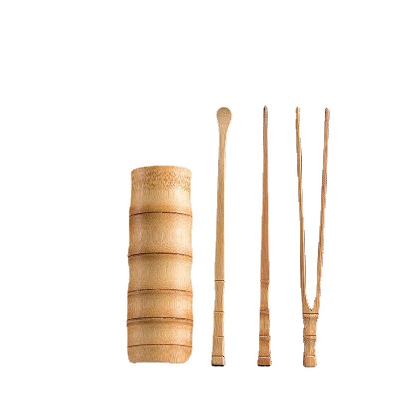 Set accesorii pentru ceremonia ceaiului din bambus (3-4 piese) — suport pentru ceai, ac pentru ceai și linguriță; Six Gentlemen Set