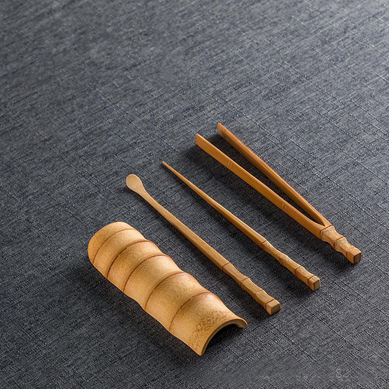 Set accesorii pentru ceremonia ceaiului din bambus (3-4 piese) — suport pentru ceai, ac pentru ceai și linguriță; Six Gentlemen Set