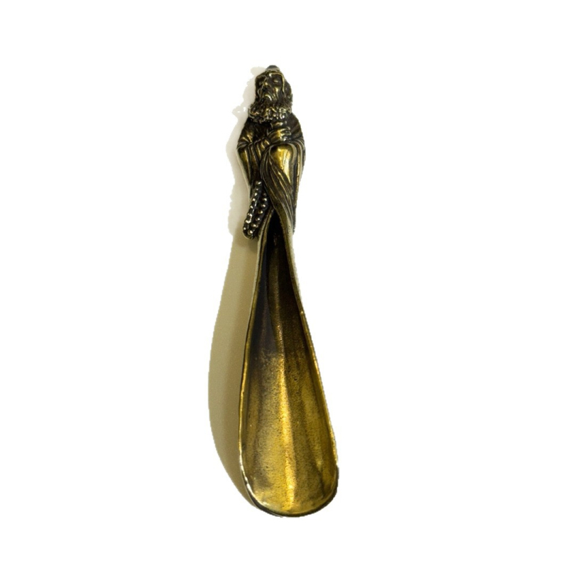 Lingură de ceai din alamă Daruma cu statuetă Buddha vintage, detalii micro-gravate, lingură de ceai Kung Fu, obiect de colecție