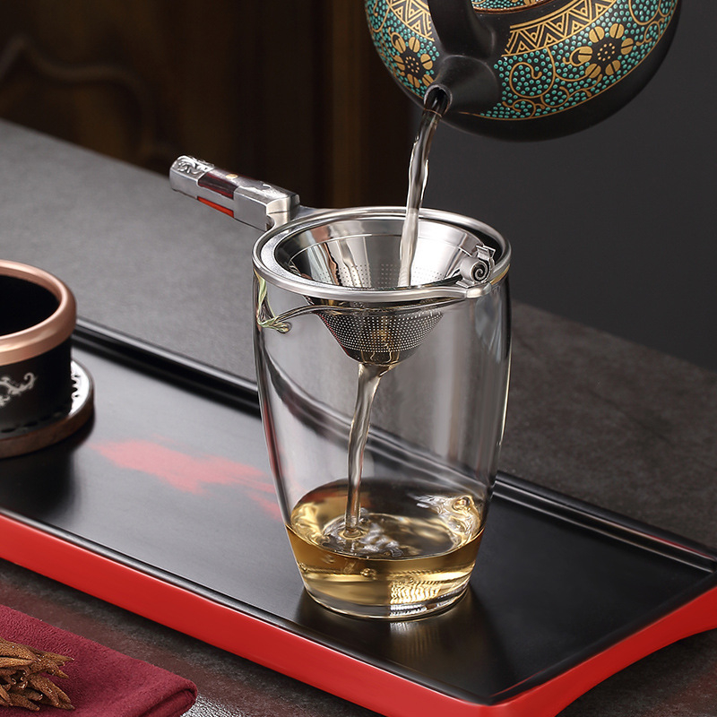 Filtru de ceai din oțel Damascus pentru set ceai Kung Fu — filtru pentru frunze și plasă de filtrare, premium