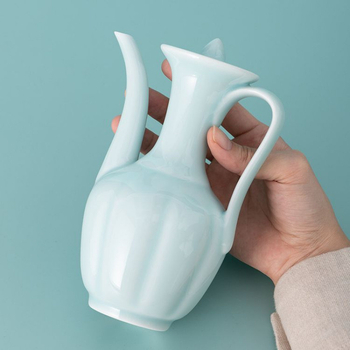 Ceainic ceramic în stilul dinastiei Song, cu mâner, porțelan alb, ceainic pentru ceai și vin, ceainic de antrenament pentru ceremonia ceaiului
