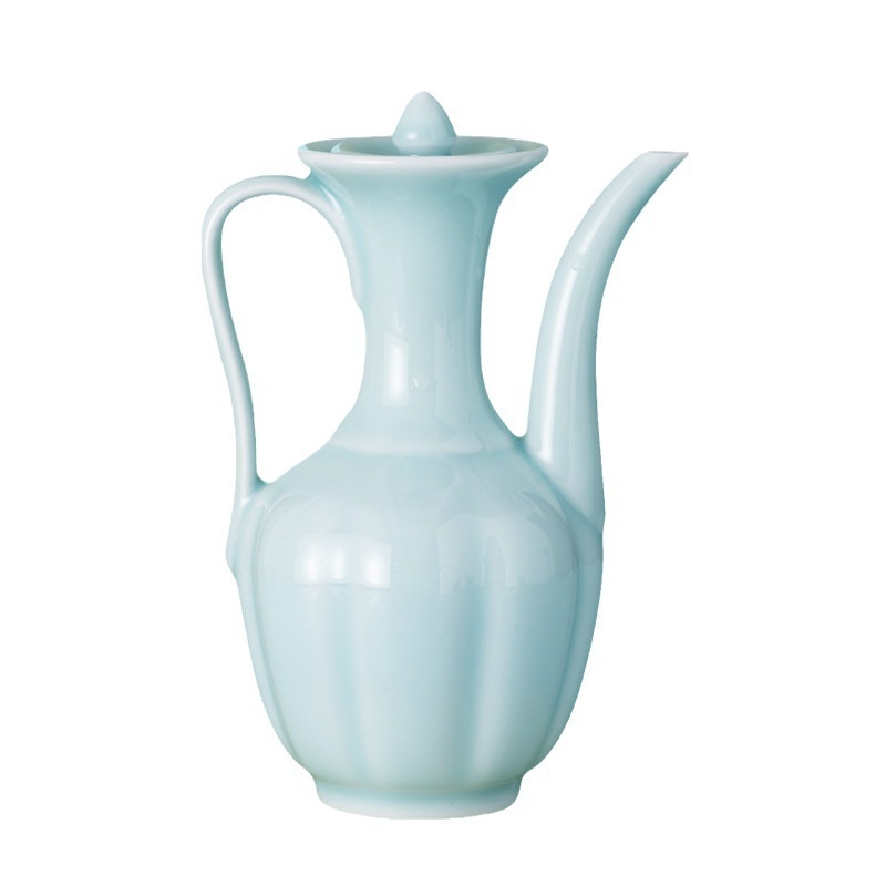 Ceainic ceramic în stilul dinastiei Song, cu mâner, porțelan alb, ceainic pentru ceai și vin, ceainic de antrenament pentru ceremonia ceaiului