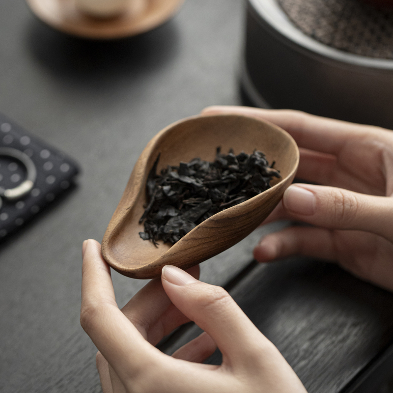 Set de ceai din lemn de teak, cu separator, tavă pentru ceai și șase ustensile de ceai în stil Zen vintage