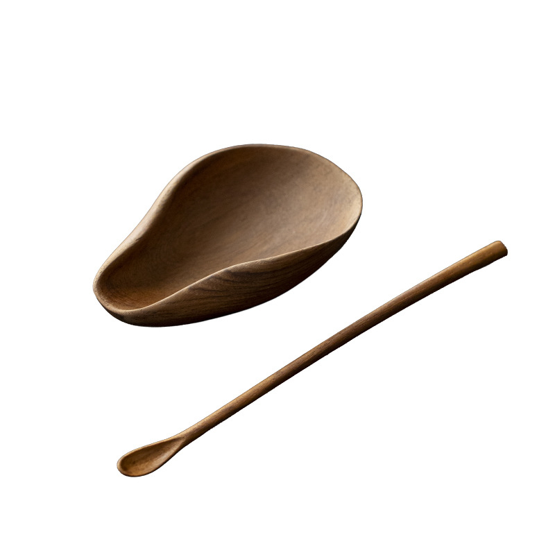 Set de ceai din lemn de teak, cu separator, tavă pentru ceai și șase ustensile de ceai în stil Zen vintage