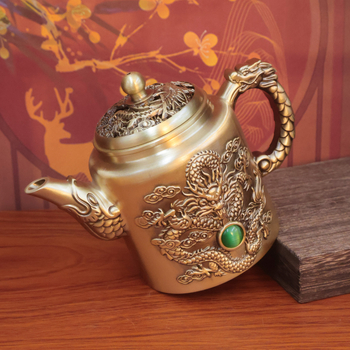 Set ceainic din alamă cu Dragon și Phoenix, capacitate mare, pentru prepararea ceaiului, utilizare casnică, decor de masă pentru ceai
