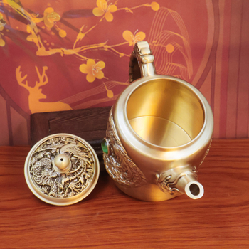 Set ceainic din alamă cu Dragon și Phoenix, capacitate mare, pentru prepararea ceaiului, utilizare casnică, decor de masă pentru ceai