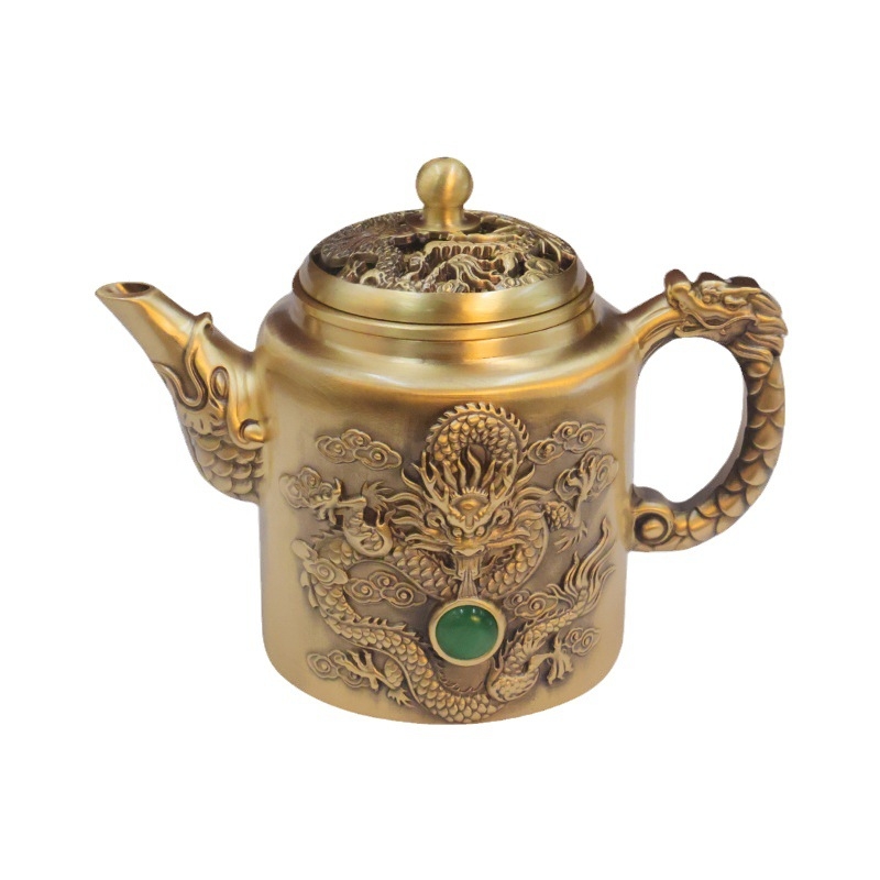 Set ceainic din alamă cu Dragon și Phoenix, capacitate mare, pentru prepararea ceaiului, utilizare casnică, decor de masă pentru ceai