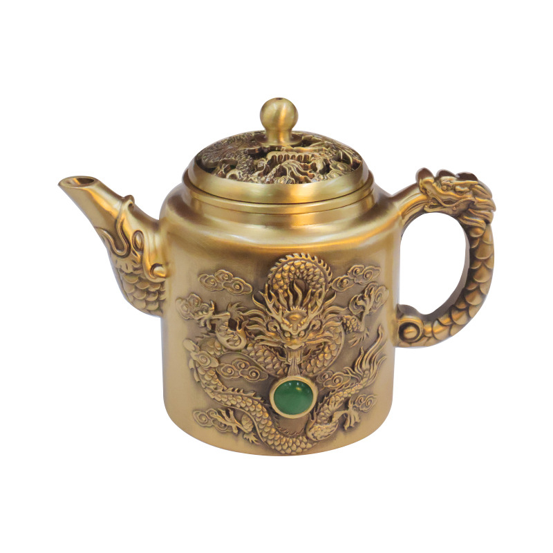 Set ceainic din alamă cu Dragon și Phoenix, capacitate mare, pentru prepararea ceaiului, utilizare casnică, decor de masă pentru ceai