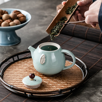 Ceainic Zen Ge Kiln pentru uz casnic, ceramică cu model decupat ce amintește de aripile cicadei, stil chinezesc minimalist Zen Gongfu ceainic