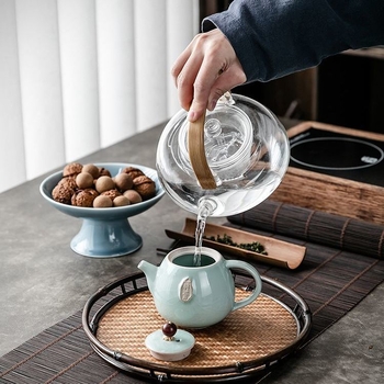 Ceainic Zen Ge Kiln pentru uz casnic, ceramică cu model decupat ce amintește de aripile cicadei, stil chinezesc minimalist Zen Gongfu ceainic