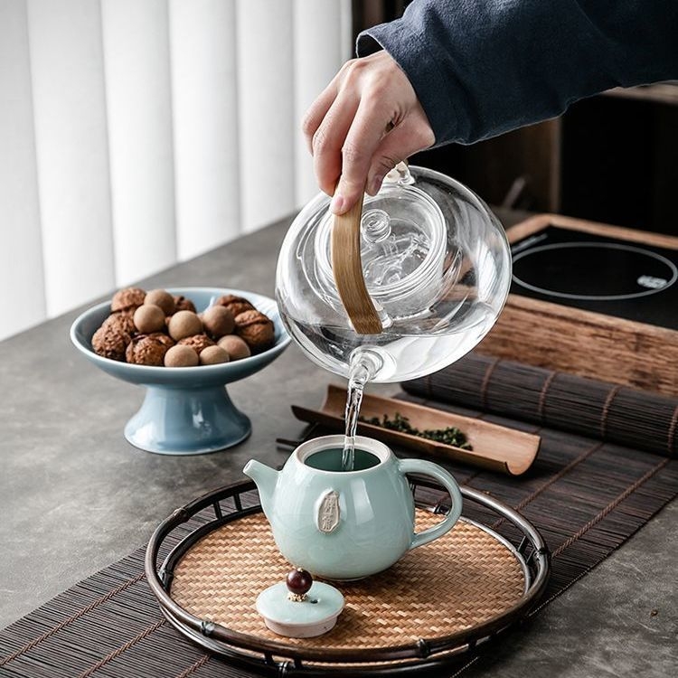 Ceainic Zen Ge Kiln pentru uz casnic, ceramică cu model decupat ce amintește de aripile cicadei, stil chinezesc minimalist Zen Gongfu ceainic