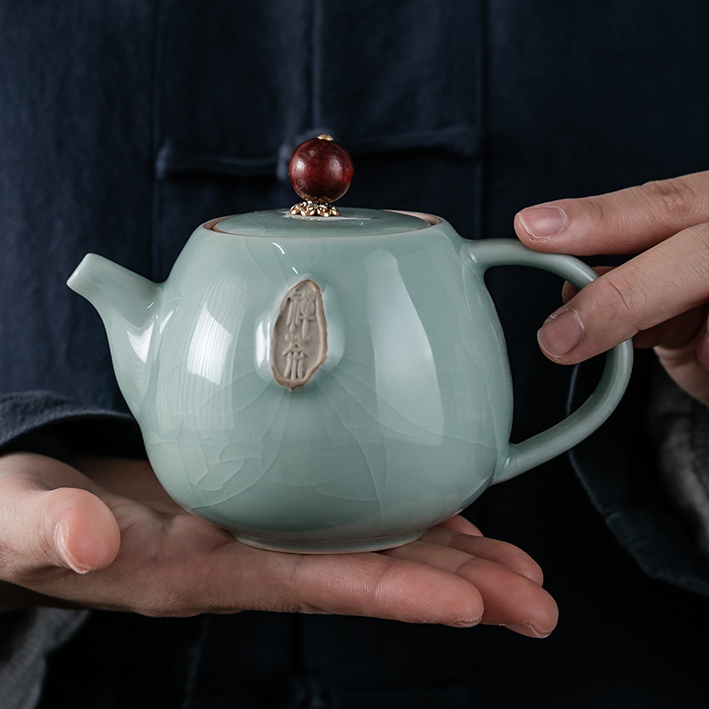 Ceainic Zen Ge Kiln pentru uz casnic, ceramică cu model decupat ce amintește de aripile cicadei, stil chinezesc minimalist Zen Gongfu ceainic