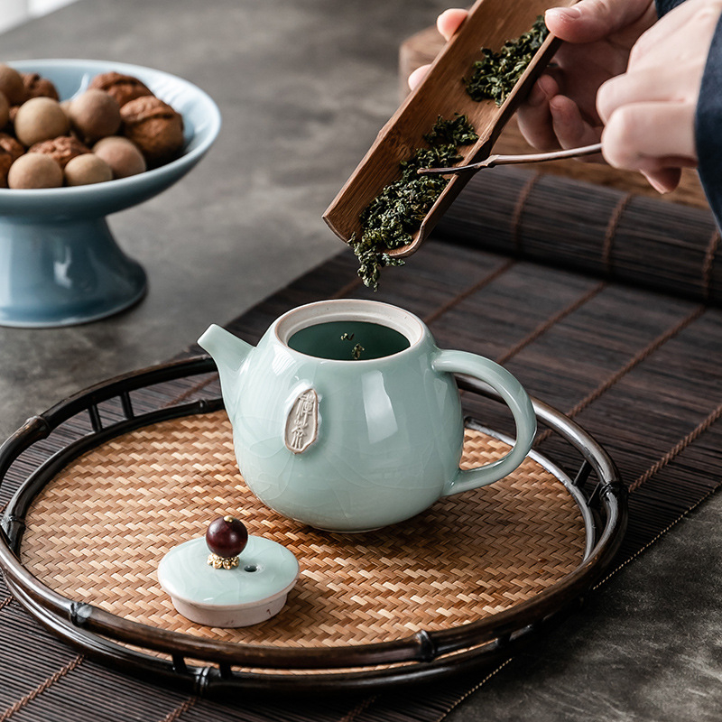Ceainic Zen Ge Kiln pentru uz casnic, ceramică cu model decupat ce amintește de aripile cicadei, stil chinezesc minimalist Zen Gongfu ceainic