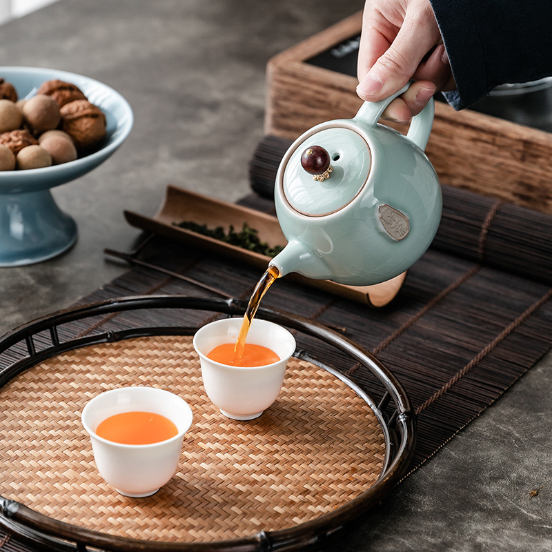 Ceainic Zen Ge Kiln pentru uz casnic, ceramică cu model decupat ce amintește de aripile cicadei, stil chinezesc minimalist Zen Gongfu ceainic
