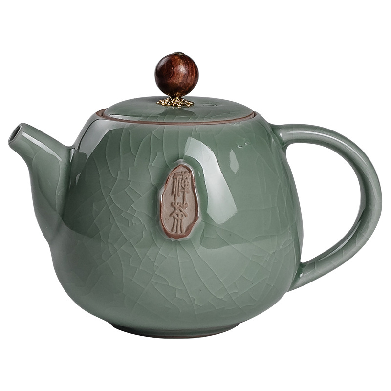 Ceainic Zen Ge Kiln pentru uz casnic, ceramică cu model decupat ce amintește de aripile cicadei, stil chinezesc minimalist Zen Gongfu ceainic