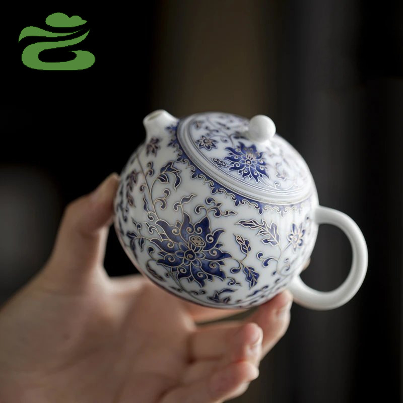 Ceainic ceramic Dragon Pearl cu filtru, model argintiu pictat manual cu lotus, stil chinezesc Kung Fu ceai, ceainic unic