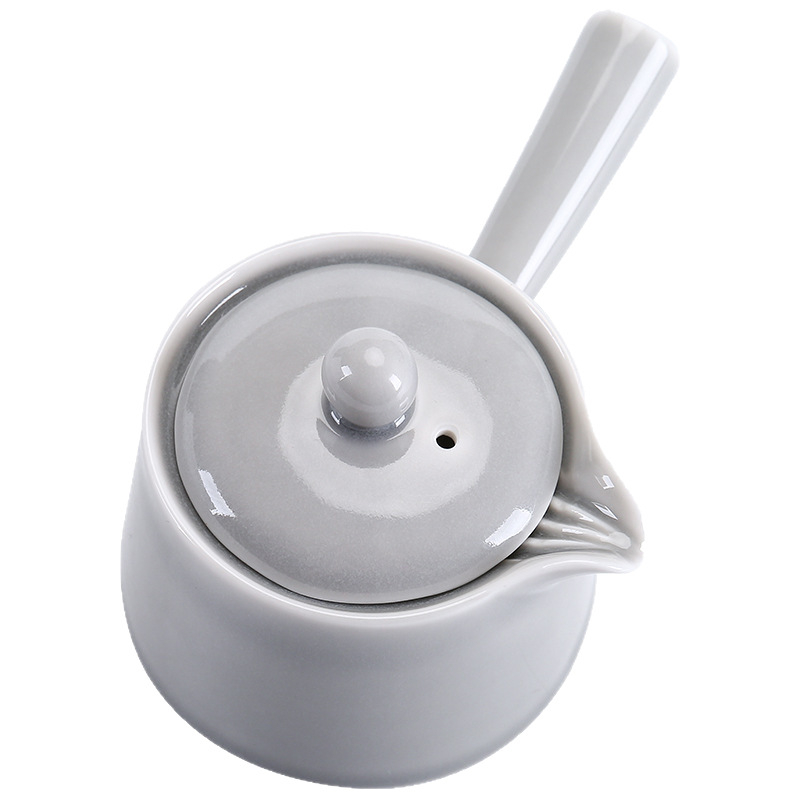 Ceainic cu glazură gri-înghețată și mâner lateral, ceramică în stil chinezesc pentru uz casnic, ceainic mic, Gongfu de ceai, vas de infuzare a ceaiului