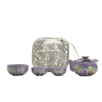 Set ceramic pentru ceai de călătorie cu ceainic și trei cești, portabil, stil retro