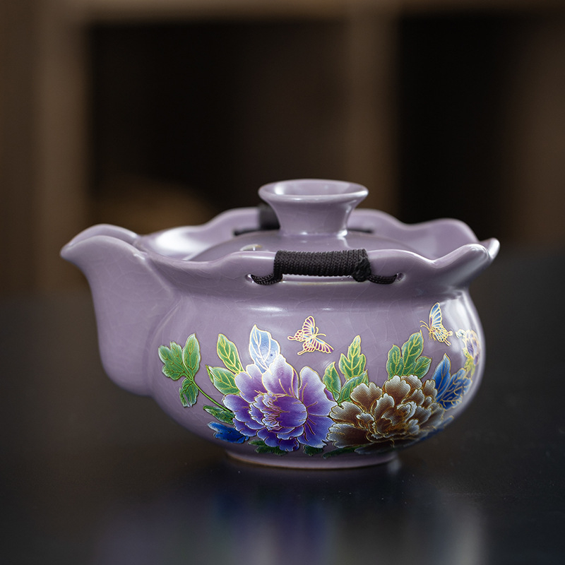 Set ceramic pentru ceai de călătorie cu ceainic și trei cești, portabil, stil retro