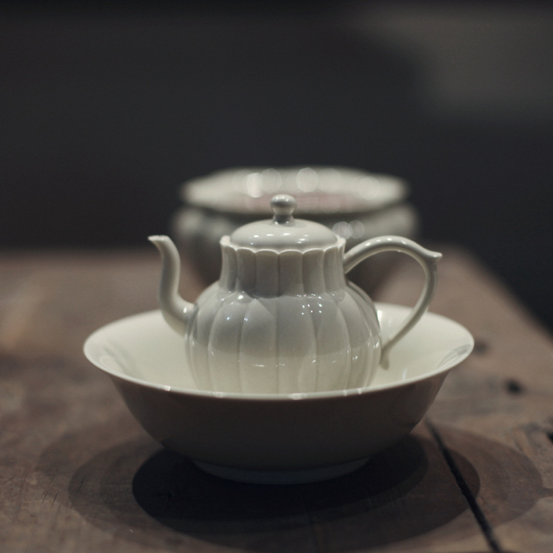 Ceainic în formă de dovleac, glazură cu cenușă vegetală, ceramică antic, set de ceai pentru literati cu ceașcă, Gongfu – set complet