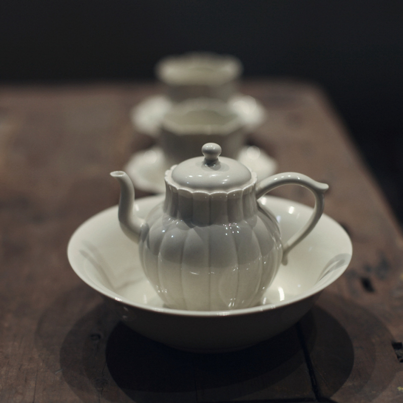Ceainic în formă de dovleac, glazură cu cenușă vegetală, ceramică antic, set de ceai pentru literati cu ceașcă, Gongfu – set complet