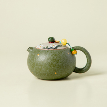Ceainic ceramic în stil chinezesc, cu motiv de margaret verde și portocaliu, temă de primăvară Xishi, pentru o singură persoană, set Kung Fu de ceai cu filtru
