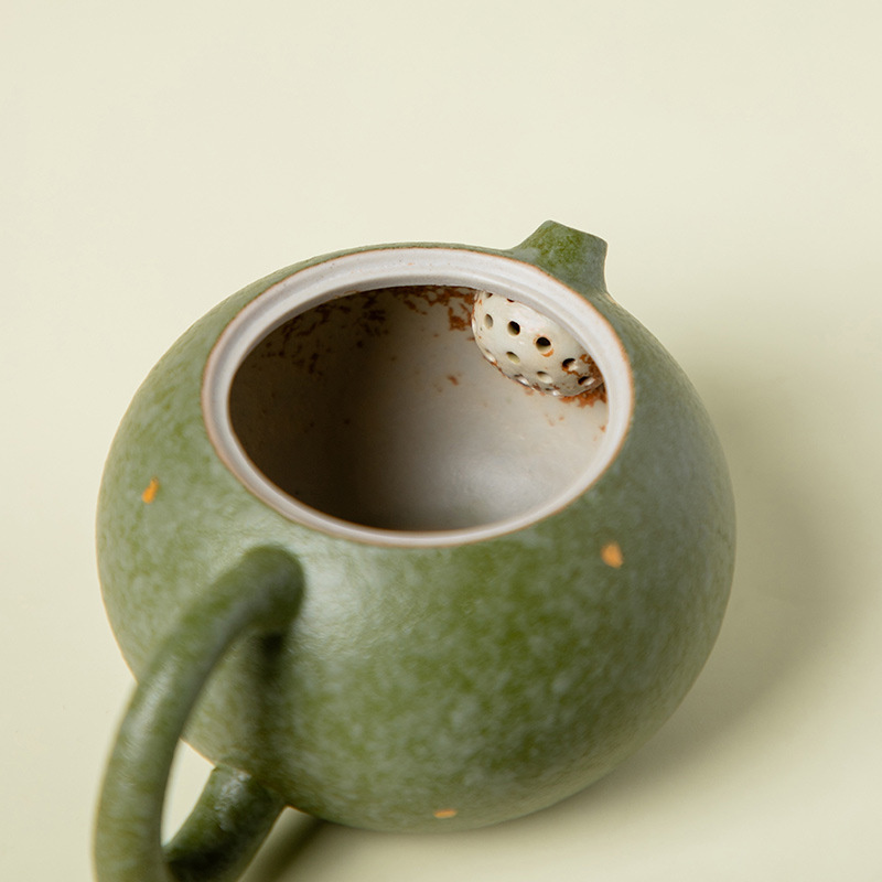 Ceainic ceramic în stil chinezesc, cu motiv de margaret verde și portocaliu, temă de primăvară Xishi, pentru o singură persoană, set Kung Fu de ceai cu filtru