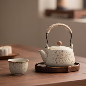 Ceainic ceramic în stil chinezesc Kung Fu, cu mâner, pentru uz casnic, set de ceai retro cu filtru, un vas