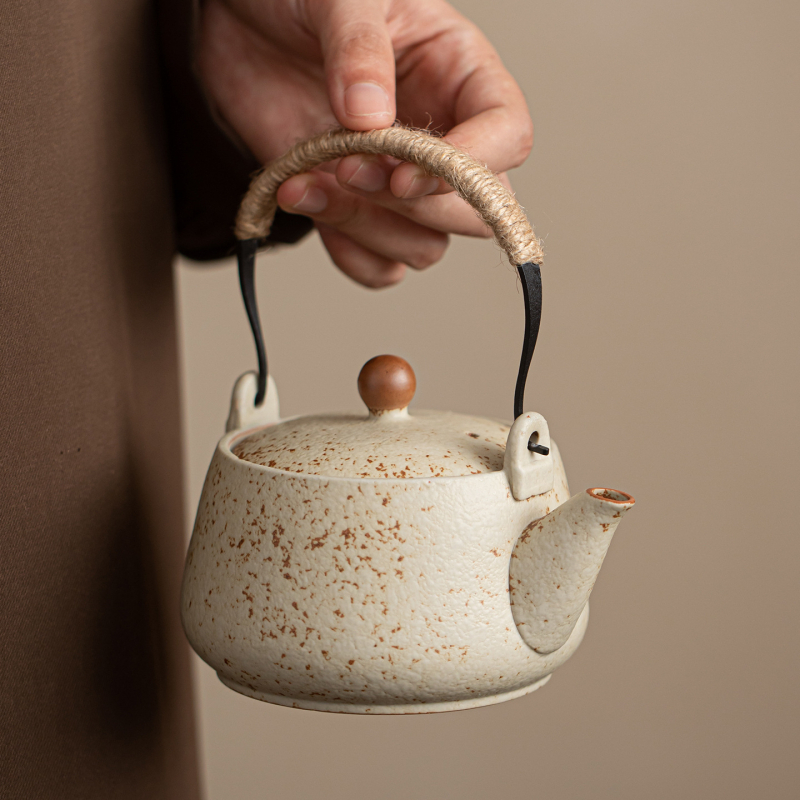 Ceainic ceramic în stil chinezesc Kung Fu, cu mâner, pentru uz casnic, set de ceai retro cu filtru, un vas