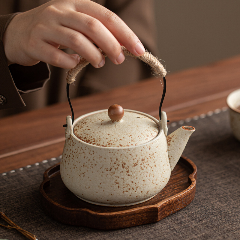 Ceainic ceramic în stil chinezesc Kung Fu, cu mâner, pentru uz casnic, set de ceai retro cu filtru, un vas