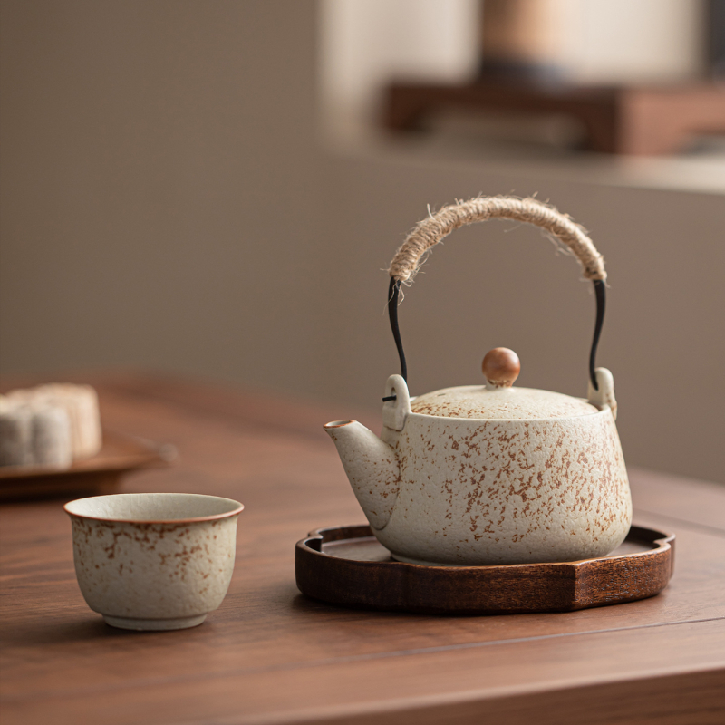 Ceainic ceramic în stil chinezesc Kung Fu, cu mâner, pentru uz casnic, set de ceai retro cu filtru, un vas