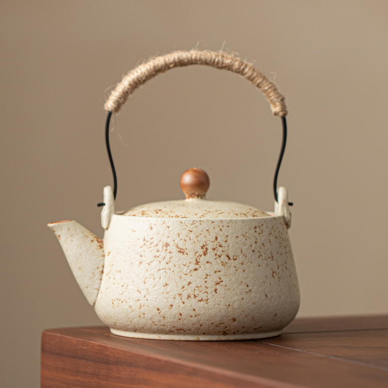 Ceainic ceramic în stil chinezesc Kung Fu, cu mâner, pentru uz casnic, set de ceai retro cu filtru, un vas