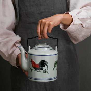 Set de ceai ceramic retro cu ceainic cu mâner de ridicare, design pod cocoș, capacitate mare