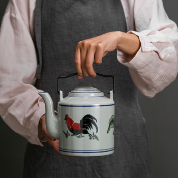 Set de ceai ceramic retro cu ceainic cu mâner de ridicare, design pod cocoș, capacitate mare